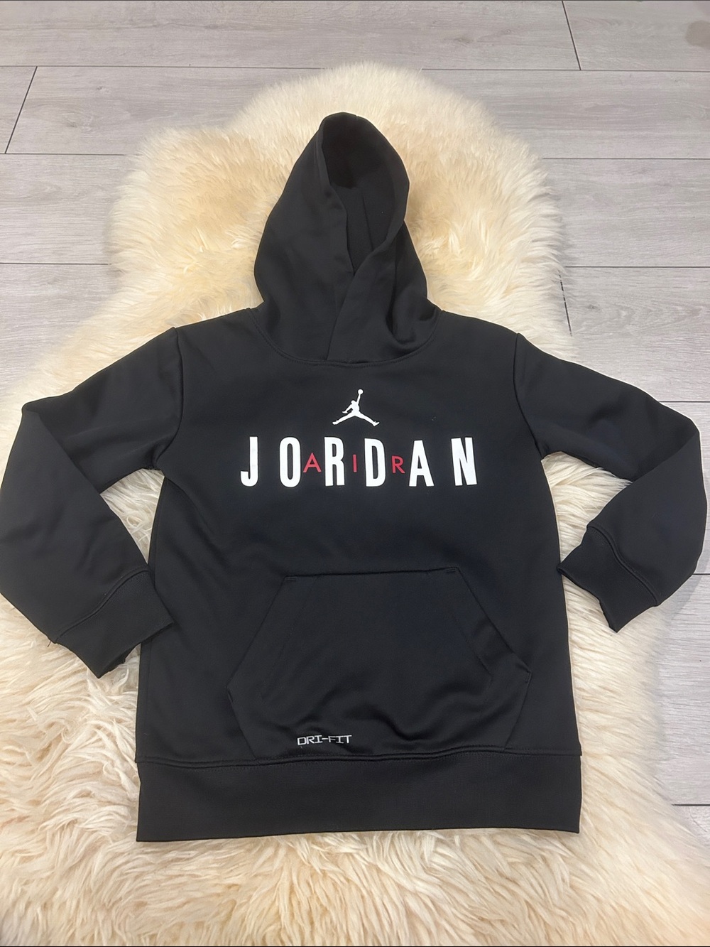 Jordan Men's Black Hoodie with White and Red Logo